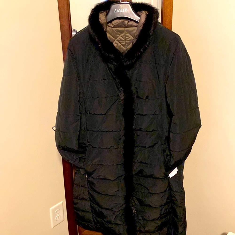 Basler Black Fur trimmed button down jacket